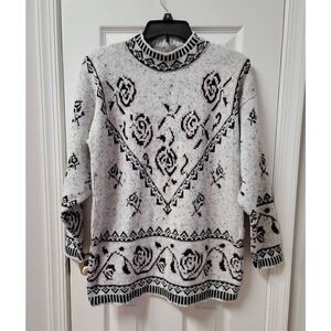 Vintage Floral Roses Knit Sweater M